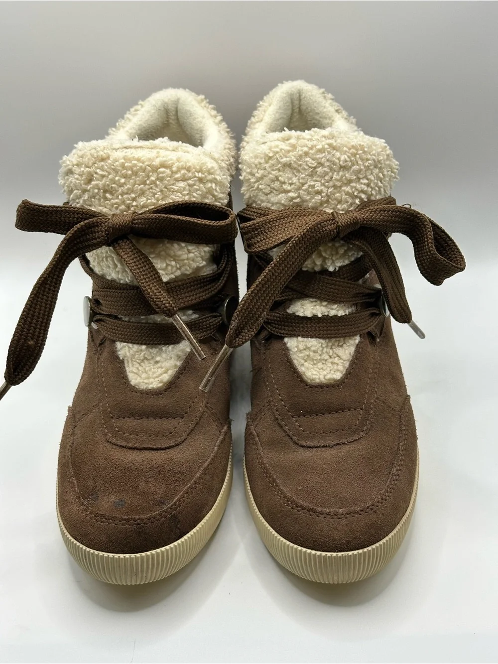 Sorel Brown Suede Lace-Up Winter Boots with Faux Fur Sherpa Collar